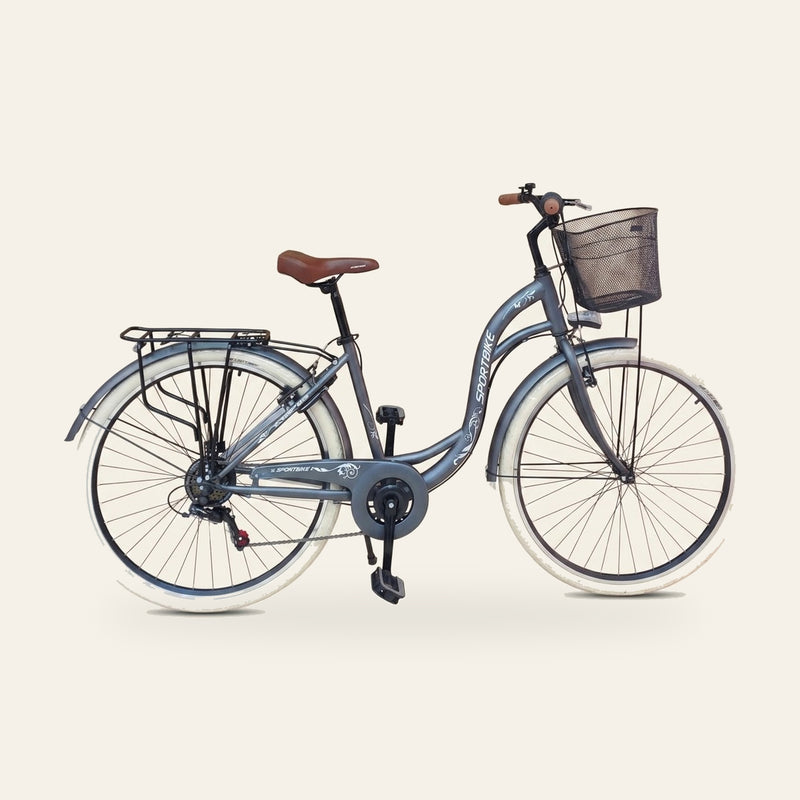 Vélo de ville — panier, porte-bagages et antivol fourni